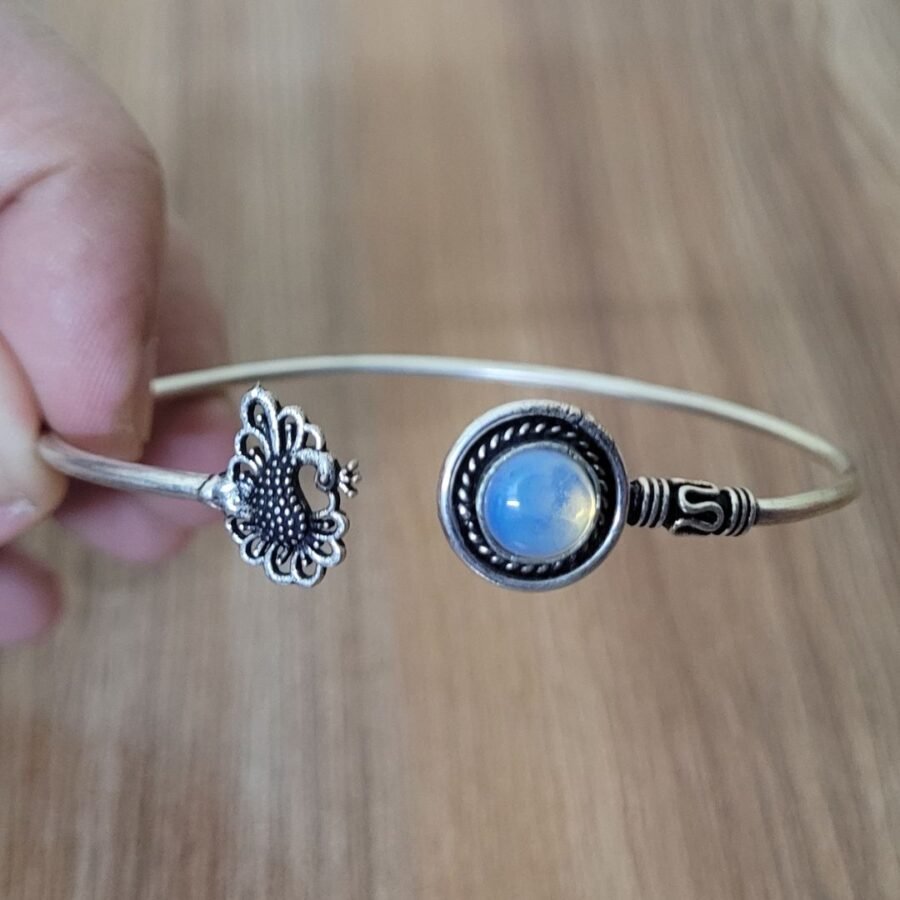 Silver Bracelet Bangle With Stone - Oxidized