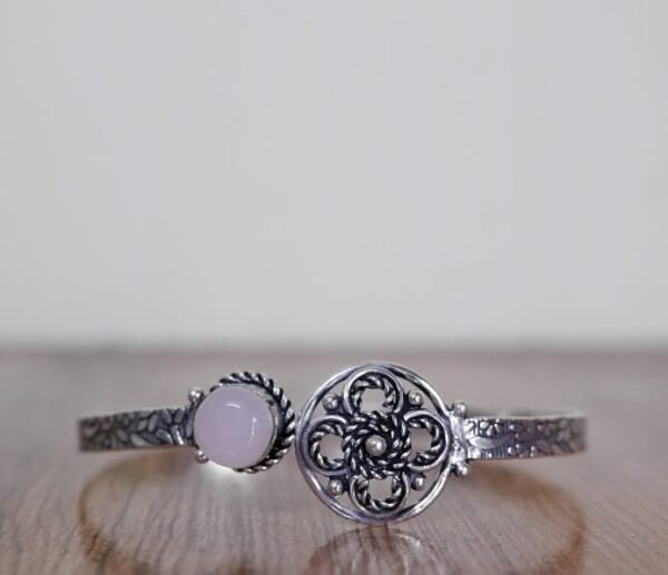 Oxidized Silver Bracelet With Pink Stone For Women 2