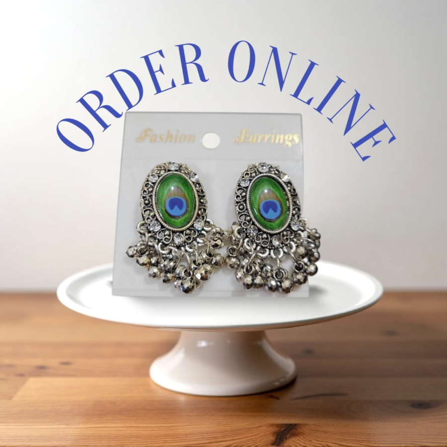 Silver Plated Jhumka Earrings Peacock Feather Design - Image 6