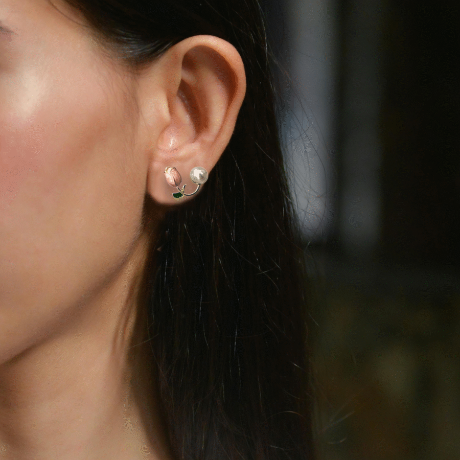 Tulip Flower Earring For Women, Gold Plated Stud Earring - Image 3